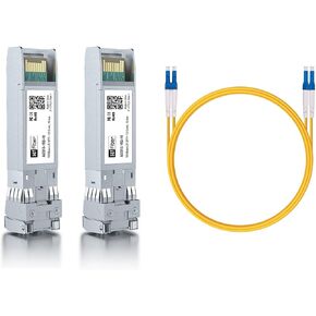 2 Pack 10Gb Singlemode Module with 1m OS2 LC to LC Fiber Cable, 10GBASE-LR Compatible for Cisco SFP-10G-LR, Meraki, Ubiquiti,Mikrotik, Netgear,D-Link and More