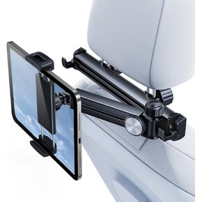 Qatsbasf Car Headrest Tablet Mount Mount ، [Armable Arm] 2025 MOTTAL TAPIT TAPITION MOTTER للمقعد الخلفي ، أساسيات الرحلة على الطريق ، لجهاز iPad Pro ، Air ، Samsung ، 4.7-12.9 "، رمادي ، رمادي
