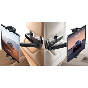 Aluminium Lockable Headrest Car Mount with Super Thick Grip + Regular Stretchable Car Tablet Holder