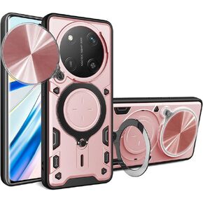 Case for Huawei Honor X9C / Honor Magic 7 Lite with Sliding Camera Window, Kickstand, TC+TPC Material,Shock-Proof Anti-Scratch Dual-Layer Phone Cover, Rose Gold