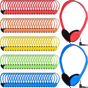150 Pcs Classroom Headphones Bulk Class Set Adjustable Wired School Headphones Bulk Child on Ear Earphones with 3.5mm Jack for Students Teens Children and Adult(Bright Color)