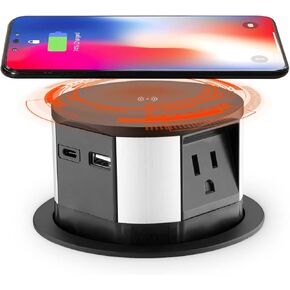 Link2Home 2 Pack Space Saver Pop Up Outlet with USB, 3 Power Outlets 15A, 2 USB Ports 2.4A Fast Charge, Splash Resistant, Stainless-Steel Finish, for Kitchen Counter Island, Office Table and Workshop