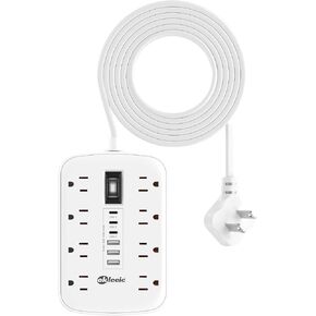 2 Prong Power Strip, OKLEEIC 2 Prong to 3 Prong Outlet Adapter, Two Prong Surge Protector, 5ft Extension Cord with Thin Flat Polarized Plug, 8 AC & 6 USB(3 USB-C), Wall Mount for Non-Grounded Outlet