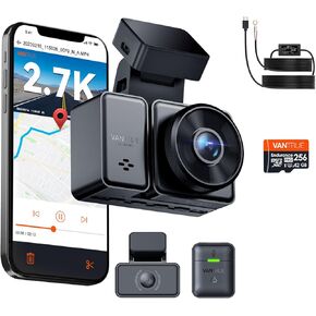 [ Bundle-3 Items: Vantrue E2 Dual 2.7K GPS Dash Cam + Vantrue 256GB SD Card + Hardwire Kit ] 2.7K Dash Cam Front and Rear, Buffered Parking Mode, Night Vision, GPS, Voice Control Car Cam