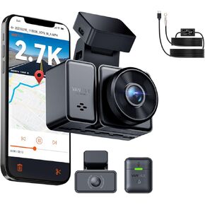 [ Bundle-2 Items: Vantrue E2 Dual 2.7K GPS Dash Cam + 11.5ft Hardwire Kit ] 2.7K+2.7K Dash Cam Front and Rear, Buffered Parking Mode, Night Vision, GPS, Voice Control