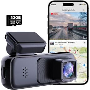 Dash Cam Front, 2K Dash Camera for Cars Included 32GB Card, Mini Dashcams Built in WiFi, Night Vision, 170° Wide Angle, WDR, G-Sensor, APP Control, Loop Recording