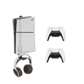 حائط الحائط لـ PS5/ PS5 Slim/ PS5 Pro - مع 2 وحدة تحكم ، شاشة رأسية ، تصميم مفتوح - حامل وحدة التحكم في الألعاب الأسود ومجموعات الوقوف