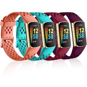 surundo Compatible with Fitbit Charge 5 Bands for Women Men, Breathable Sport Band Soft Silicone Waterproof Replacement Wristbands Strap Advanced Fitness Health/Tracker