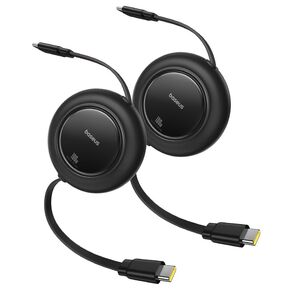 Baseus Retractable USB C Cable, 100W 2-Pack 6.6ft USB C to USB C Fast Charging Retractable Type Cable, 7-Stage Length Preset for iPhone 16 15 Pro Plus Pro Max, MacBook, iPad Pro, Samsung S24/S23