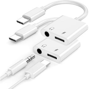 [MFi Certified] USB C to 3.5mm Headphone Jack Adapter, 2 Pack USB C to 3.5mm Headphone Aux Audio + Charger Splitter Dongle Adapter for iPhone 16/16 Plus/16 Pro/16 Pro Max/15/15 Plus/15 Pro/15 Pro Max
