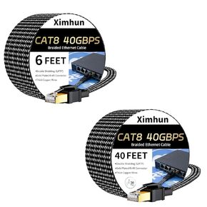 Cat 8 Ethernet Cable 6FT and 40FT, Nylon Braided High Speed Internet Network Cable with RJ45 Connector, 40Gbps 2000MHz Heavy Duty LAN Cable Indoor&Outdoor for Modem/Router/Gaming/PC