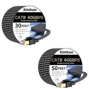 Cat 8 Ethernet Cable 30FT and 50FT, Nylon Braided High Speed Internet Network Cable with RJ45 Connector, 40Gbps 2000MHz Heavy Duty LAN Cable Indoor&Outdoor for Modem/Router/Gaming/PC