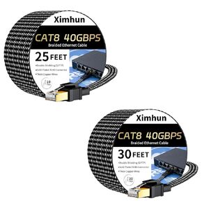 Cat 8 Ethernet Cable 25FT and 30FT, Nylon Braided High Speed Internet Network Cable with RJ45 Connector, 40Gbps 2000MHz Heavy Duty LAN Cable Indoor&Outdoor for Modem/Router/Gaming/PC