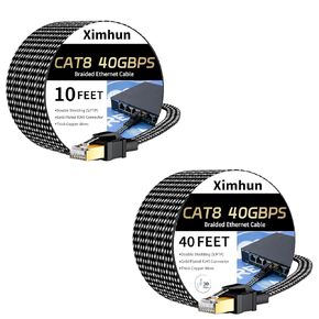 Cat 8 Ethernet Cable 10FT and 40FT, Nylon Braided High Speed Internet Network Cable with RJ45 Connector, 40Gbps 2000MHz Heavy Duty LAN Cable Indoor&Outdoor for Modem/Router/Gaming/PC