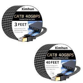 Cat 8 Ethernet Cable 3FT and 40FT, Nylon Braided High Speed Internet Network Cable with RJ45 Connector, 40Gbps 2000MHz Heavy Duty LAN Cable Indoor&Outdoor for Modem/Router/Gaming/PC