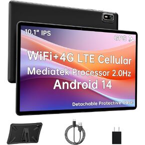 HAOVM Tablet 10 inch, 4G SIM Unlocked, Android 14 Tablet with SIM Card Slot, IPS Touch Screen, 2.0GHz Fast Processor,3GB+32GB+TF Expand,2.4G/5GHz WiFi,8MP Camera, GPS, Pink case