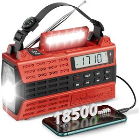 Emergency Radio, 5000mAh/18500mWh Solar Hand Crank Weather Radio with NOAA/AM/FM/Bluetooth, Crank Radio Flashlight Cell Phone Charger,Flashlight&SOS for Outdoor/Home Yellow