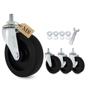 AXL M8 Threaded Locking Casters Wheels, 3 Inch Hard Wheel Stem Casters with Brake,Used for Long Stay No Rolling Products, Like Standing Desk Frames, TV Stands, Carts, and More (Pack of 4 / M8x15mm)