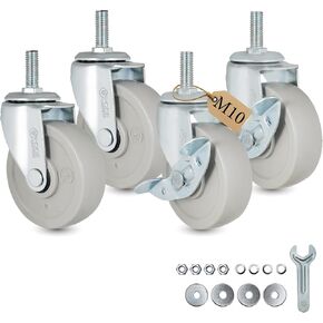 عجلات قفل مترابطة AXL M8، عجلات جذعية صلبة مقاس 3 بوصة مع فرامل، تستخدم للمنتجات طويلة الأمد بدون تدحرج، مثل إطارات المكتب الدائمة وحوامل التلفزيون والعربات والمزيد (عبوة من 4 / M8x15 مم) in Kuwait