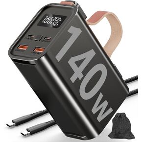 140W Power Bank 70000mAh(259Wh) Portable Laptop Charger, Automotive Grade Battery Power Station with PD 3.1 Fast Charging QC 4.0,LED Light,4 Outputs USB C (Black,70000)