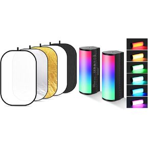 NEEWER TL96RGB Basic 2 Pack Magnetic Handheld Light Wand, 360° Full RGB Mini LED Video Lighting Stick with 47"x71"/120x180cm Light Reflectors for Photography, 5 in 1 Collapsible Multi Disc with Bag