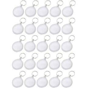 25Pcs Transparent 1.4 Inch Round Acrylic Photo Insert Keychain Blanks with Split Ring Circle Snap-in Photo Frame Keyring Blank Picture Keychains for Women and Men