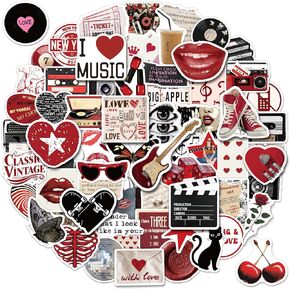 200PCS Downtown Girl Stickers, Aesthetic Trendy Stickers Pack for Laptop Luggage Water Bottle, Red and Black Downtown Girl Decals Urban Fashion Downtown Party Favor