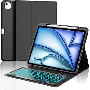 FARYODI for iPad Air 13 inch Case Keyboard (M2) 2024, Compatible with iPad Air 13 inch, 7 Color Backlit, Wireless Detachable Keyboard, Auto Sleep/Wake, Smart Folio Cover with Pencil Holder, Black