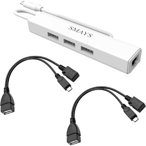 2pcs OTG Cable Bundle Ethernet Adapter with 3 USB Port Replacement for TV Stick 4K/Lite/Cube, Chromecast Streaming Device