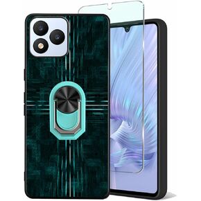 Vortex Cellular J24 Case TPU, [1-Pack] 9H Tempered Glass Screen Protector+360° Rotatable Ring Stand Vortex J24 Phone Cover for Business Men [Modern Geometric Line Prints] [Magnetic Car Holder]