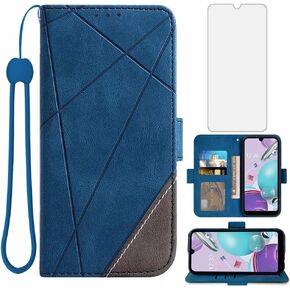 Compatible with LG Aristo 5/K31/Fortune 3/Phoenix 5/K8x/Tribute Monarch/Risio 4 Wallet Case Tempered Glass Screen Protector Phone Cases for LGK31 Rebel K 31 31K Aristo5 Plus Astro 5+ Risio4 2020 Blue