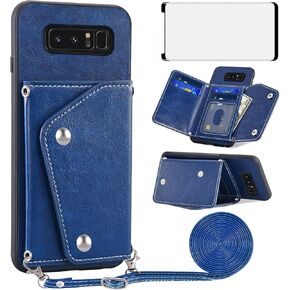 ASUWISH PHONE CASE لـ SAMSUNG GALAXY NOTE 8 Wallet Wallet مع واقي شاشة زجاجي مقسى وحامل بطاقة الائتمان Crossbody Stand Cell Excensions Note8 Not S8 Gaxaly Women in Kuwait