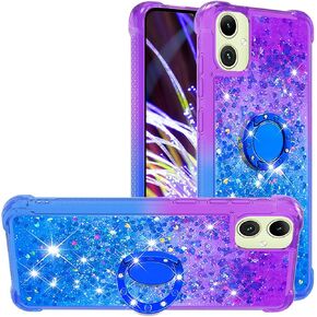 for Samsung Galaxy A06 with Ring Kickstand, Girls Women Bling Cute Glitter Flowing Liquid Floating Sparkle Cover Gradient Quicksand Case for Samsung Galaxy A06. JB-Purple Blue