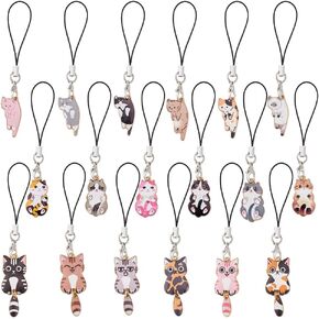 18Pcs Cat Phone Strap Charms 8.8-10.2cm Kawaii Cat Mobile Phone Pendants Cat Charm for Mobile Phone Cute Hanging Cat Phone Strap for Backpack Wallet Keychain Decoration