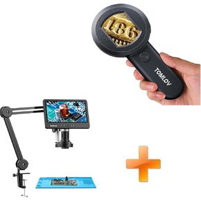 TOMLOV P10 Microscope for Adults Kids, Handheld Coin Magnifier with Light for Error Coins, Collector Portable 100X Jewelers Loupe+DM602 Flex