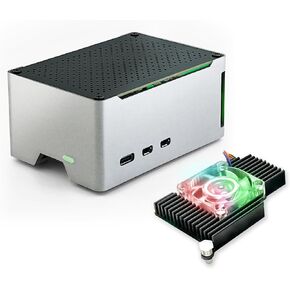 ElectroCookie Raspberry Pi 5 Case, Aluminum Compact Case with Active Cooling Fan (Silver)