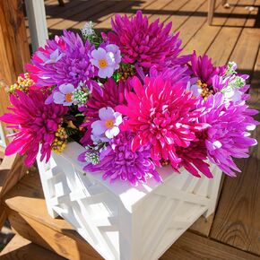 Ivydale 2 Bundles Artificial Fake Silk Chrysanthemum Flowers Bouquets, 24 Heads Faux Mums Flower with Long Stems Arrangements Centerpiece Autumn Bouquet Flowers Wedding Party Home Decor - Orange