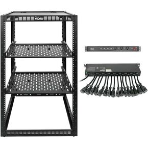 Tecmojo 20U Open Frame Network Rack& 19 Outlet Rack Mount Power Strips