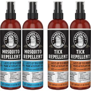 Grandpa Gus's Tick Repellent Spray, 4 oz (Pack of 2) Bundled with Mosquito Repellent Spray, 4 oz (Pack of 2)