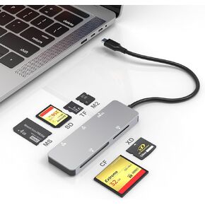 USB-C XD Picture Card Reader, 5Gbps 6-in-1 High Speed Memory Card Reader for TF/SD/MS/M2/XD/CF, Compatible with Olympus & Fujifilm X D Cards (1GB/2GB), USB C XD Memory Card Adapter
