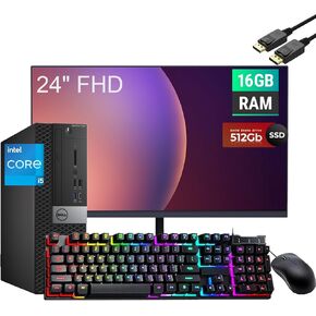 Dell Optiplex 7050 SFF PC Desktop Computer PC Setup, 24" FHD Monitor, Intel Core i5-7500 3.4GHz Up to 3.8GHz, 512GB SSD, 16GB RAM, RGB Keyboard, Mouse, DP Cable, Win 10 Pro(Renewed)