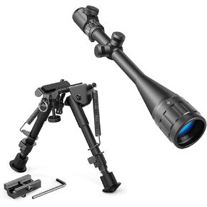 Beileshi 6-24X50 AOEG Optics Hunting Rifle Scope with 6-9 Inches Tactical Bipod Adjustable Spring Return
