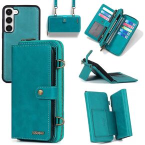 Compatible with Samsung Galaxy S23 Plus S23+ 5G Wallet Case Crossbody Shoulder Strap Card Holder Multi-Function 2in 1 Detachable Magnetic Phone Cover for S23plus 23S + S 23 23+ SM-S916U 6.6 inch Blue