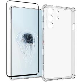 Compatible with Nubia Red Magic 10 Pro Case Clear Slim Soft TPU Cover with Screen Protector, Air-Cushion Shockproof Bumper Transparent Phone Case