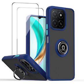 QUIETIP Case Compatible with ZTE Blade A35 & Blade A55 with Screen Protector,TPU + Hard PC Magnetic Ring Car Mount Stand Cover,Red