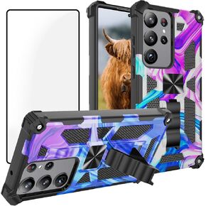 Ailiber for Samsung Galaxy S25 Ultra Case with Kickstand, Galaxy S25 Ultra 5G Case with Screen Protector, for Magnetic Car Mount, Heavy Duty, Shockproof Protective Rugged Cover-Purple Blue