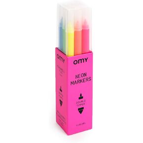أقلام تحديد لباد مزدوجة الأطراف من Omy Signature Neon، ألوان نابضة بالحياة، طرف مزدوج سميك وواحد رفيع، نيون (صندوق من 9)