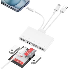 【Apple MFi Certified】 5-in-1 Memory Card Reader for iPhone, USB-C Lightning USB to Micro SD & SD Card Slots OTG Adapter Fast Card Reader for iPhone/MacBook/iPad SD/Micro SD/SDHC/SDXC/MMC Plug&Play