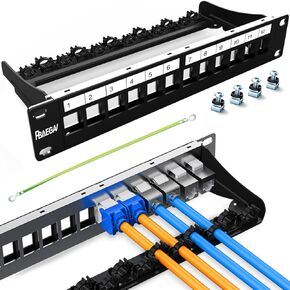 Patch Panel 12 Port 1U UTP/STP Blank Keystone Patch Panel with Cable Management and Support Bar Suitable with Multiple Type Keystone (12 Port)