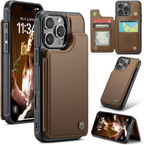 Bemal for iPhone 16 Plus Wallet Case with Card Holder, RFID Blocking, Shockproof Leather Kickstand for Men and Women, Durable Protective Phone Cover for 6.7", Brown in Kuwait